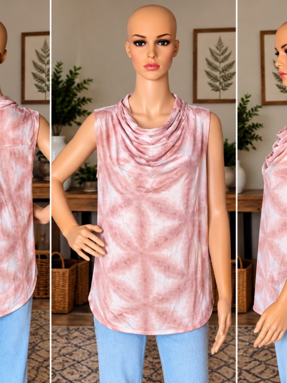 Lisa Rinna Collection Peach & Cream Tie-Dye Cowl Neck Top